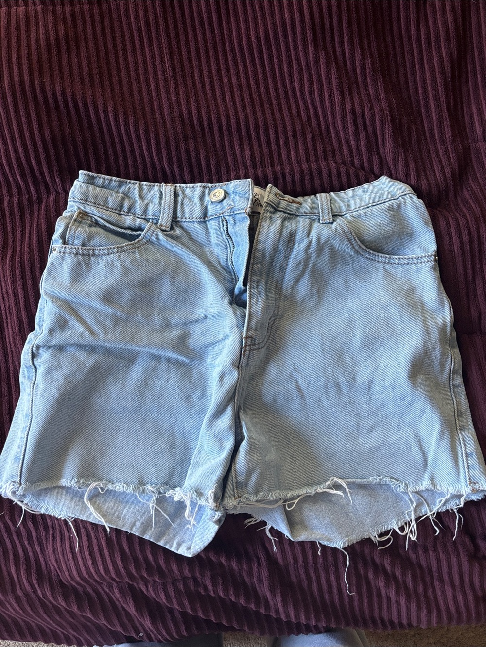 Princess Polly Light Blue High-Rise Cutoff Denim Shorts